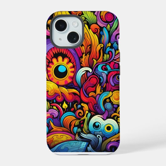 Colorful Psychedelic Pattern iPhone 15 Case (Achterkant)