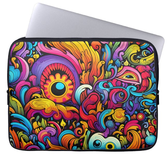 Colorful Psychedelic Pattern Laptop Sleeve (Voorkant)