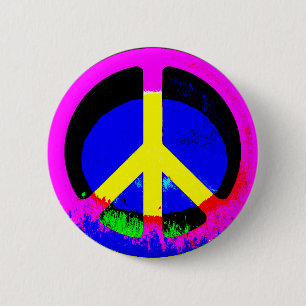 Colorful Psychedelic Peace Sign Round Button