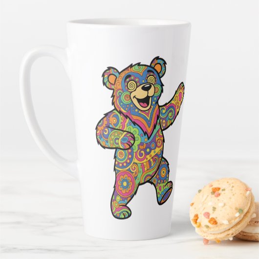 Colorful Psychedelic Teddy Bear Art Latte Mok (In situ)