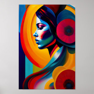 Colorful Psychedelic Vrouw Face AI Generated art Poster