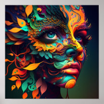 Colorful Psychedelic Vrouw Face AI Generated art