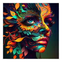 Colorful Psychedelic Vrouw Face AI Generated art