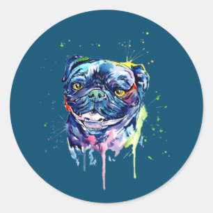 Colorful Pug Art Hondenliefhebber Ronde Sticker