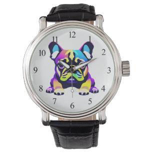 Colorful Pug Dog Puppy Horloge
