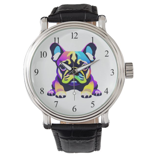 Colorful Pug Dog Puppy Horloge (Voorkant)