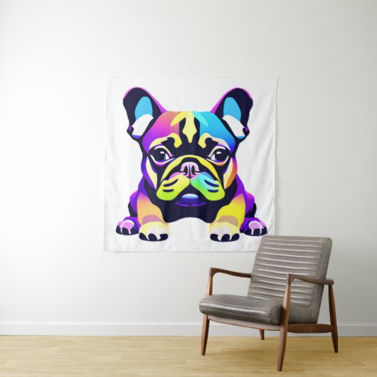 Colorful Pug Dog Puppy Wandkleed (In situ)