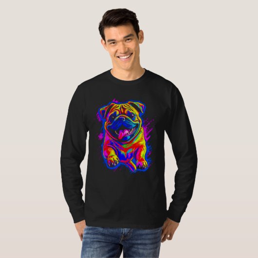 Colorful Pug Dog T-shirt (Voorkant volledig)