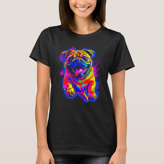 Colorful Pug Dog T-shirt (Voorkant)
