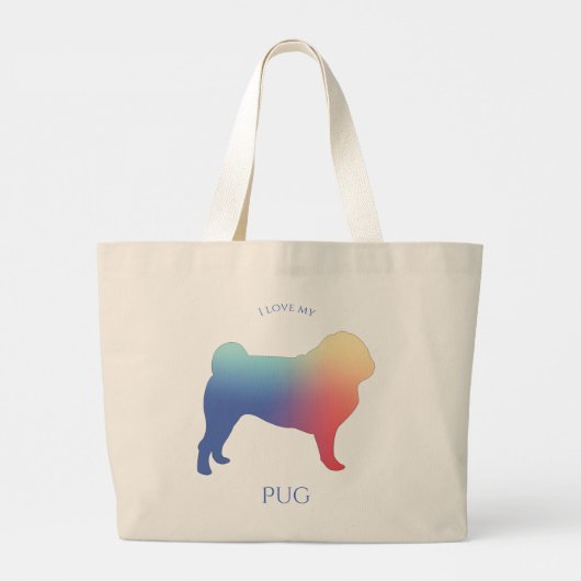 Colorful Pug Silhouette Grote Tote Bag (Achterkant)