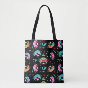 Colorful Pug Sugar Skulls Patroon Tote Bag