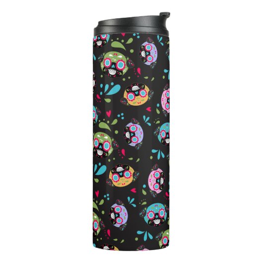 Colorful Pug Sugar Skulls Pattern-Drink Thermosbeker (Gedraaid links)