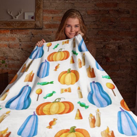 Colorful Pumpkins Autumn Waterverf Blue Oranje Fleece Deken