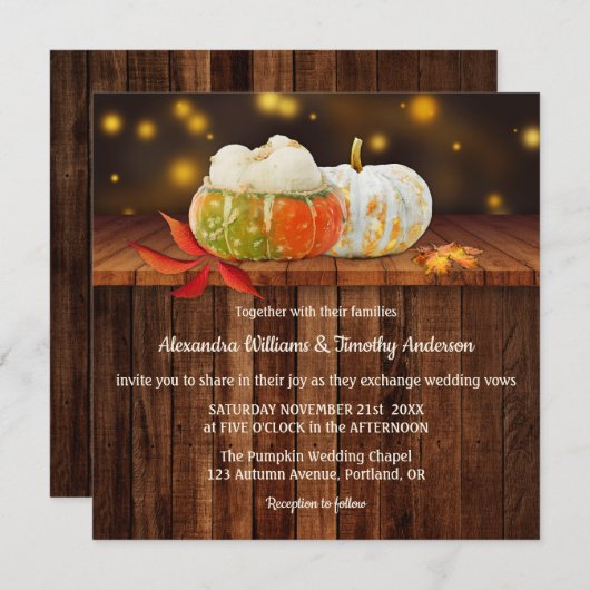 Colorful Pumpkins Fall Wedding Invitation Kaart (Voorkant / Achterkant)