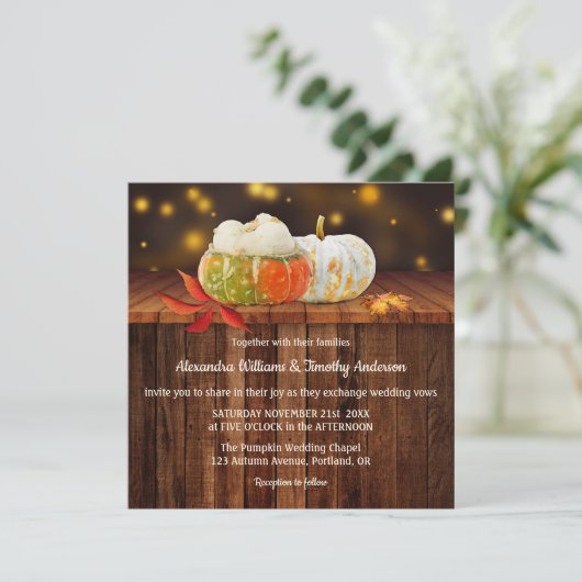 Colorful Pumpkins Fall Wedding Invitation Kaart (Staand voorkant)