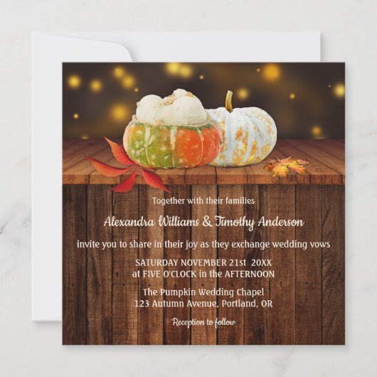 Colorful Pumpkins Fall Wedding Invitation Kaart (Voorkant)