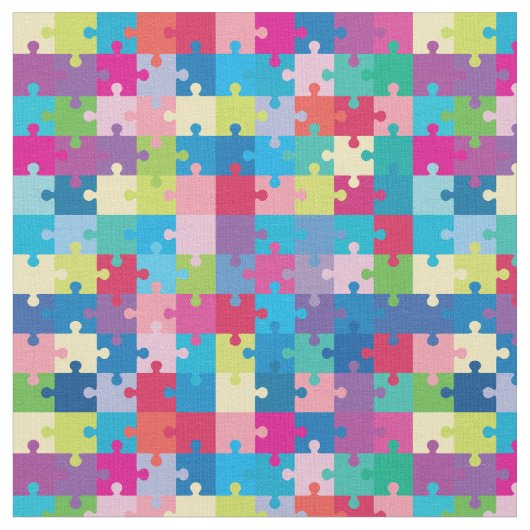 Colorful Puzzle Pattern Autism Awareness Stof (Close Up)