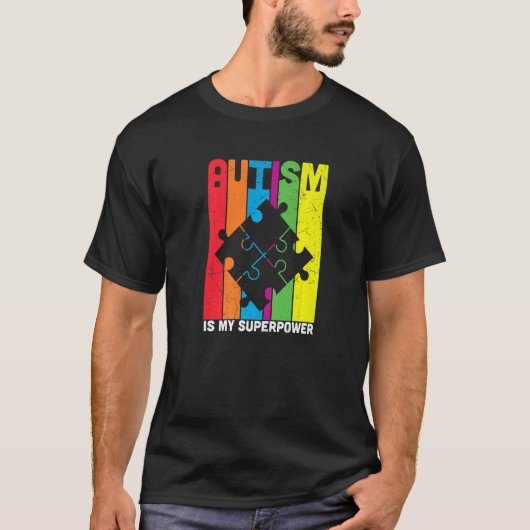 colorful puzzle pieces Autism Awareness Peace Auti T-shirt (Voorkant)