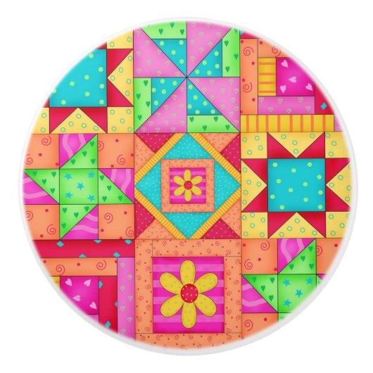 Colorful Quilt Patchwork Block Art Keramische Knop (Voorkant)