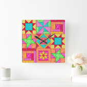 Colorful Quilt Patchwork Block Art Vierkante Klok (Huis)