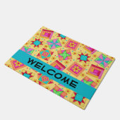 Colorful Quilt Patchwork Blokt Geel Aangepast Deurmat (Schuin)