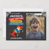 Colorful Race Car Birthday with photo Kaart (Voorkant)