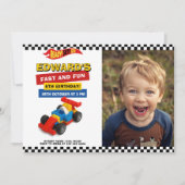 Colorful Race Car Kids Party Kaart (Voorkant)