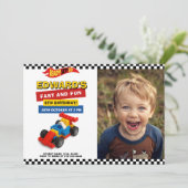 Colorful Race Car Kids Party Kaart (Staand voorkant)