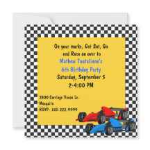 Colorful Race Cars Birthday Party Invitation