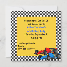Colorful Race Cars Birthday Party Invitation Kaart