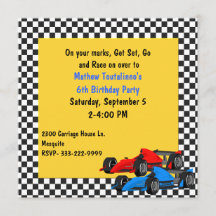 Colorful Race Cars Birthday Party Invitation
