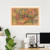 Colorful Railroad Map 1874 Poster (Thuiskantoor)