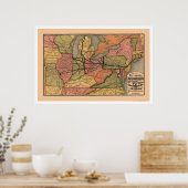 Colorful Railroad Map 1874 Poster (Keuken)