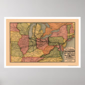 Colorful Railroad Map 1874 Poster (Voorkant)