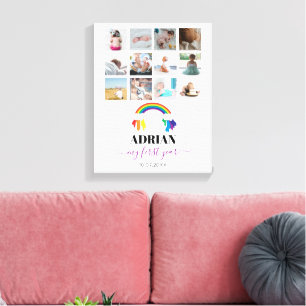 Colorful Rainbow Baby First Year Foto Collage Canvas Afdruk