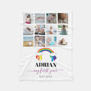 Colorful Rainbow Baby First Year Foto Collage Fleece Deken