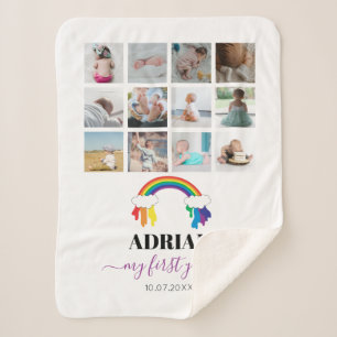 Colorful Rainbow Baby First Year Foto Collage Sherpa Deken