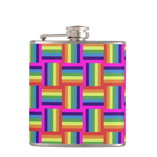 Colorful Rainbow Block Patroon Heupfles (Voorkant)