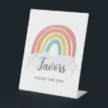 Colorful Rainbow Calligraphy Kids Birthday Favor Reclamebord Met Voetstuk<br><div class="desc">Kleurrijke Rainbow Calligraphy Kids Birthday Favor Sign heeft een handgetekende regenboog in tinten van roze,  sinaasappel,  geel en turquoise en een trendy kalligrafie naam.</div>