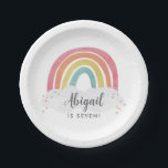Colorful Rainbow Calligraphy Kids Birthday Papieren Bordje<br><div class="desc">Kleurrijke regenboogkalligrafie Kinderen op Birthday Papieren Borden hebben een handgetekende regenboog in tinten roze,  oranje,  gele en turquoise en een trendy kalligrafie.</div>