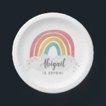 Colorful Rainbow Calligraphy Kids Birthday Papieren Bordje<br><div class="desc">Kleurrijke regenboogkalligrafie Kinderen op Birthday Papieren Borden hebben een handgetekende regenboog in tinten roze,  oranje,  gele en turquoise en een trendy kalligrafie.</div>