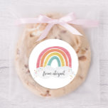 Colorful Rainbow Calligraphy Kids Birthday Ronde Sticker<br><div class="desc">Kleurrijke regenboogkalligrafie Kinderen van Birthday Classic Round Sticker hebben een handgetekende regenboog in tinten roze,  oranje,  geel en turquoise en een trendy kalligrafienaam. De rug is leeg voor uw hand geschreven bericht.</div>