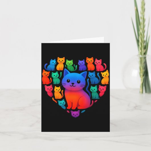 Colorful Rainbow Cats Heart Valentines Day Cat Gra Kaart (Voorkant)
