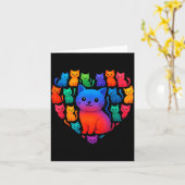 Colorful Rainbow Cats Heart Valentines Day Cat Gra Kaart (Gele Bloem)