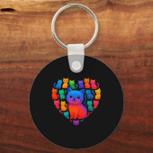 Colorful Rainbow Cats Heart Valentines Day Cat Gra Sleutelhanger (Voorkant)