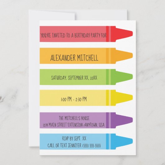 Colorful Rainbow Colour Crayons Birthday Party Kaart (Voorkant)