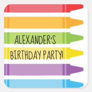 Colorful Rainbow Colour Crayons Birthday Vierkante Sticker