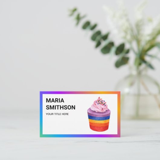 Colorful Rainbow Cupcake Pastry Chef Bakery Visitekaartje (Staand voorkant)