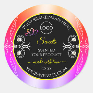 Colorful Rainbow Decor Jewels Logo Label en Black