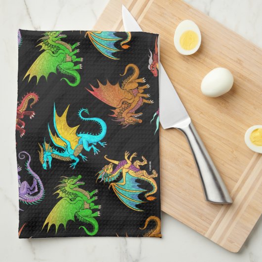 Colorful Rainbow Dragons School Theedoek (Quarter Fold)